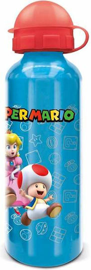 Stor Kids Water Bottle Super Mario Aluminium Blue 530ml