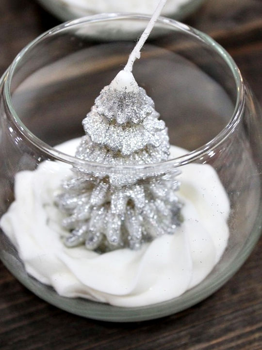 Glass 12 X 9cm Composition Silver Tree Scented Soy Candle White Musk