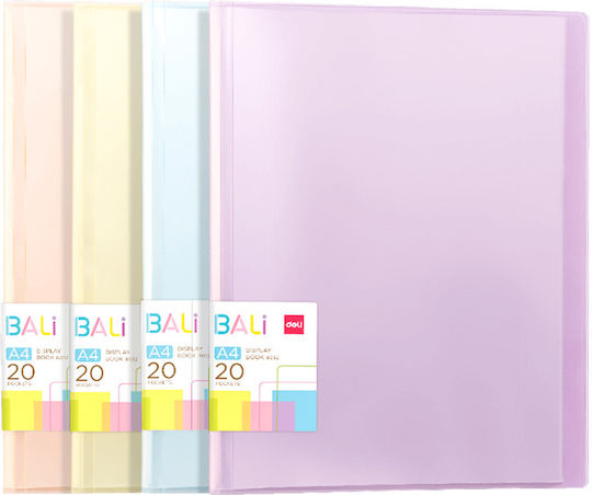 Deli Clipboard Flexible with 20 plastic sleeves Slides for Paper A4 Salmon (Μiscellaneous colours) 1pcs