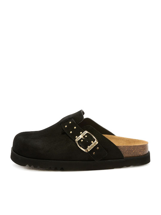 Benny Anatomical Leather Women's Slippers Black