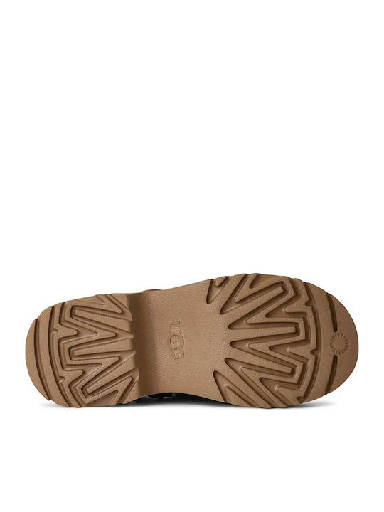 Suede Mules with Chunky High Heel in Brown Color