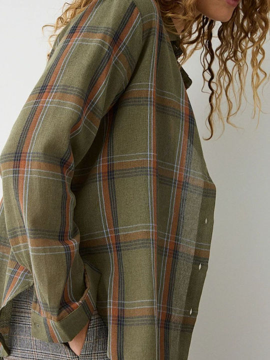 Women's Checked Long Sleeve Shirt Olive