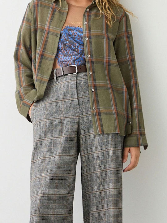 Women's Checked Long Sleeve Shirt Olive
