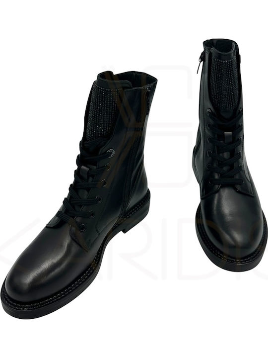 Leder Stiefeletten Damen Schwarz