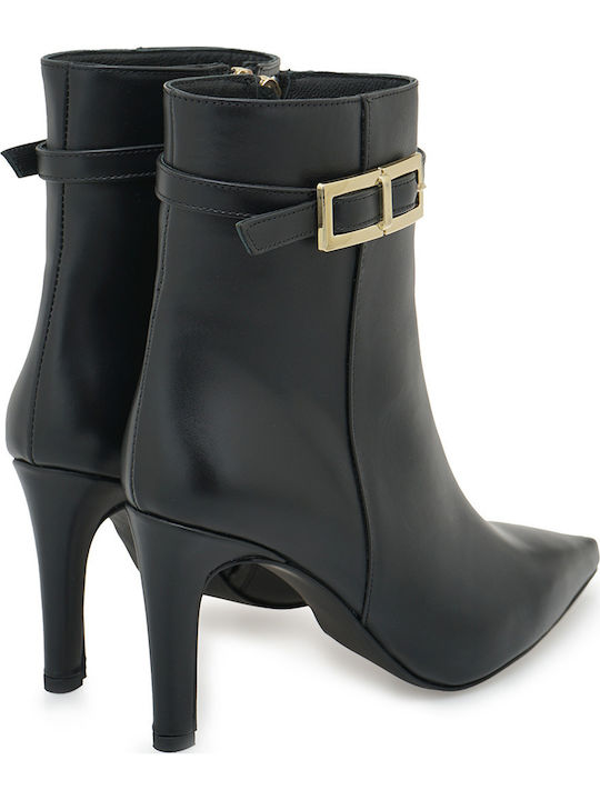 Leather Women's Ankle Boots with High Heel Black