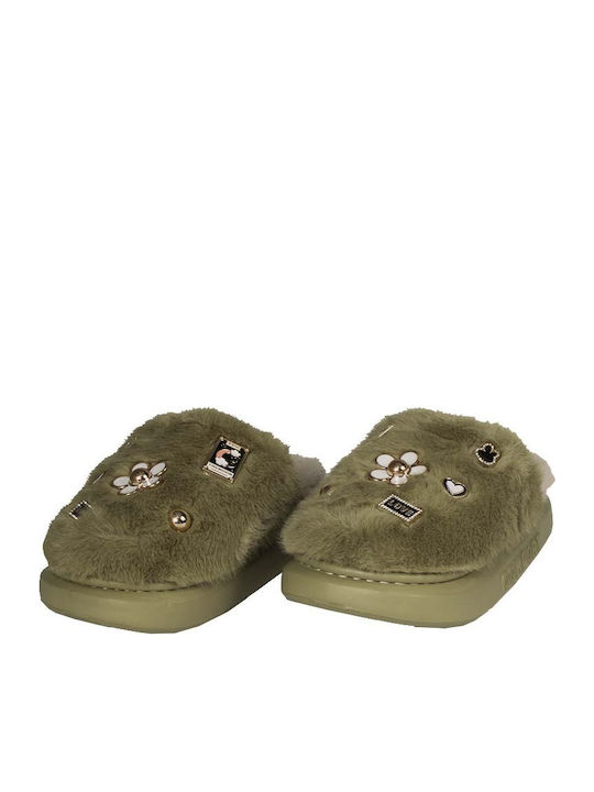 Adam's Shoes Slippers with Fur Green