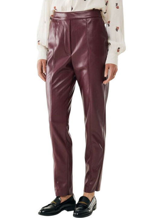 Women's Fabric Trousers Straight Line Dark Red