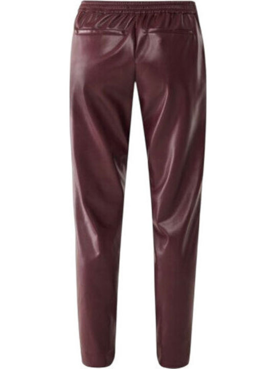 Women's Fabric Trousers Straight Line Dark Red