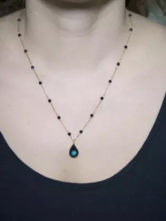 Rosary Necklace Eye Made of 14K Gold Black