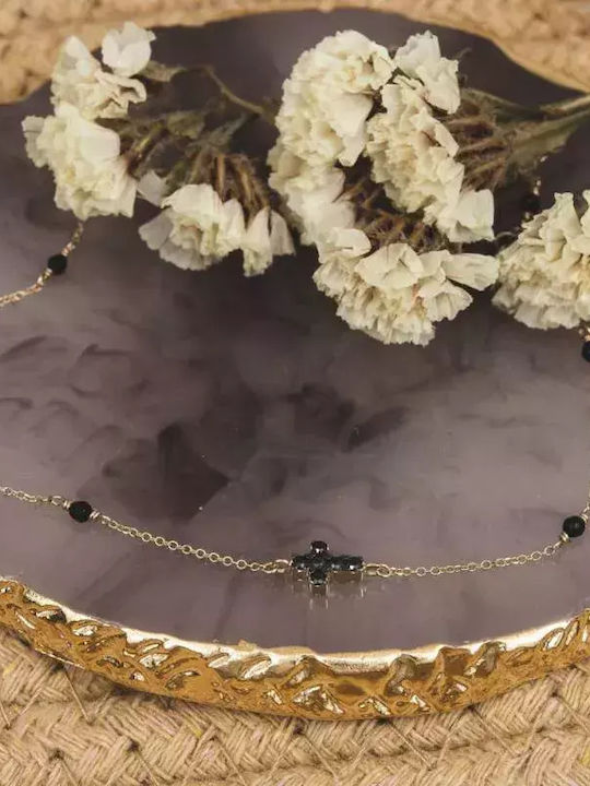 Women's Bracelet Chain with Cross design made of Gold 14K with Zircon