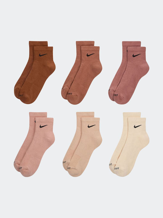 Nike Everyday Plus Cushioned Training Athletic Socks Brown 6 Pairs