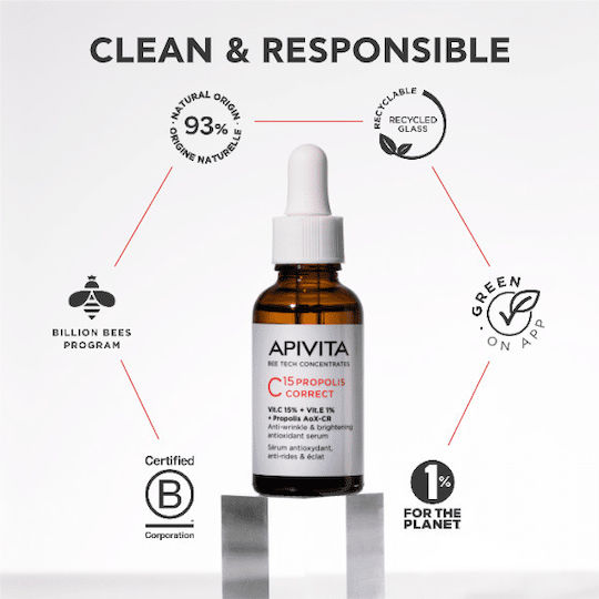 Apivita C15 Propolis Correct Anti-aging Serum Face with Vitamin C & Vitamin E for Detoxification & Radiance 30ml