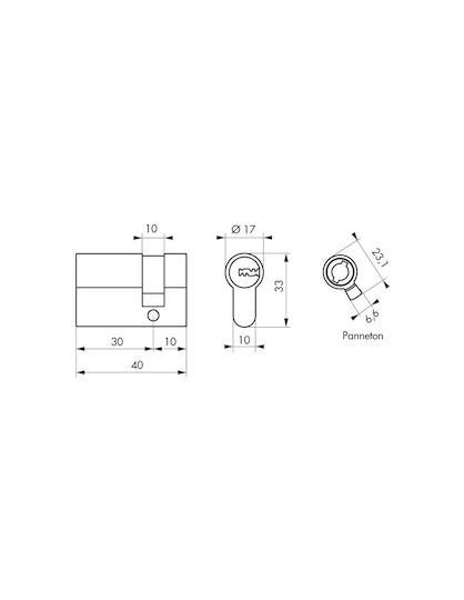 Thirard Zylinderschloss Sicherheits Halb 40mm (30-10)