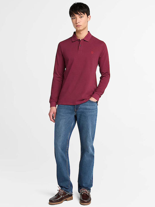 Millers River Pique Polo Long Sleeve Blouse Burgundy