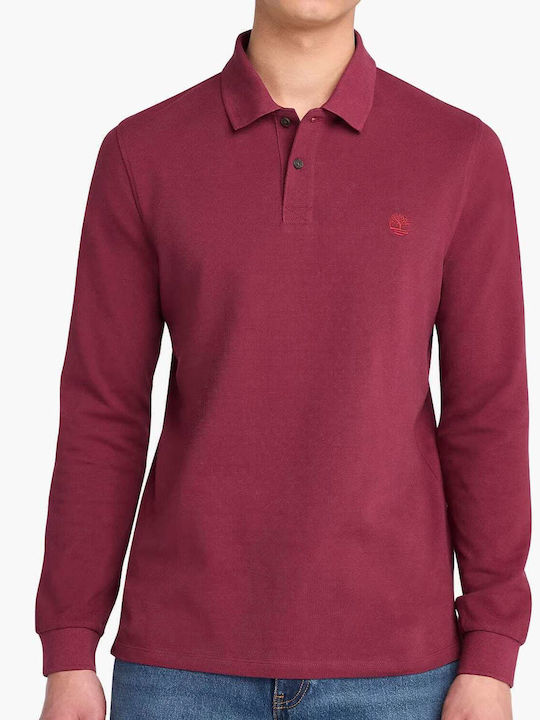 Millers River Pique Polo Long Sleeve Blouse Burgundy