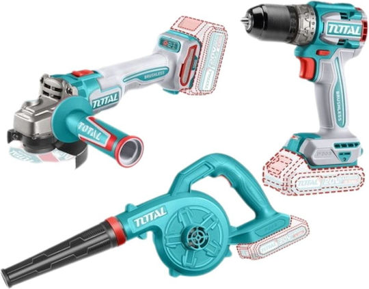 Total Set Angle Wheel & Blower & Drill Driver 20V with 2 Batteries 4Ah - 2Ah