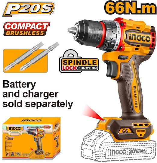 Ingco CDLI206681 Δραπανοκατσάβιδο Μπαταρίας Solo Brushless 20V