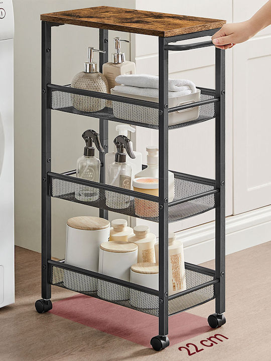 Vasagle Metallic Kitchen Trolley 3 Tiers Brown 45.4x22x77cm