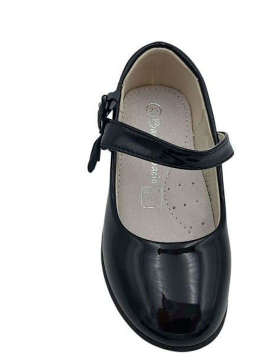 Balerini copii cu închidere Hoop & Loop Piele lăcuită Negre