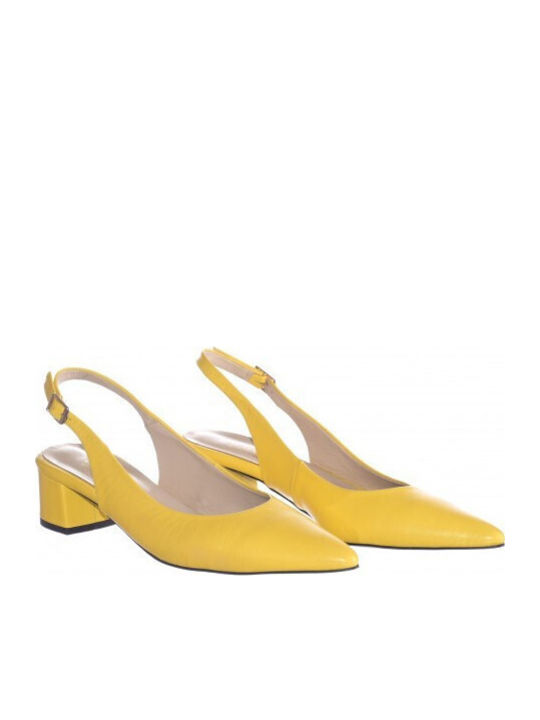 Leather Yellow Low Heels