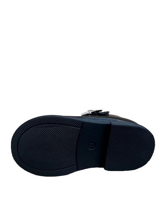 Kids Leather Ballerinas with Adjustable Metal Clasp Black