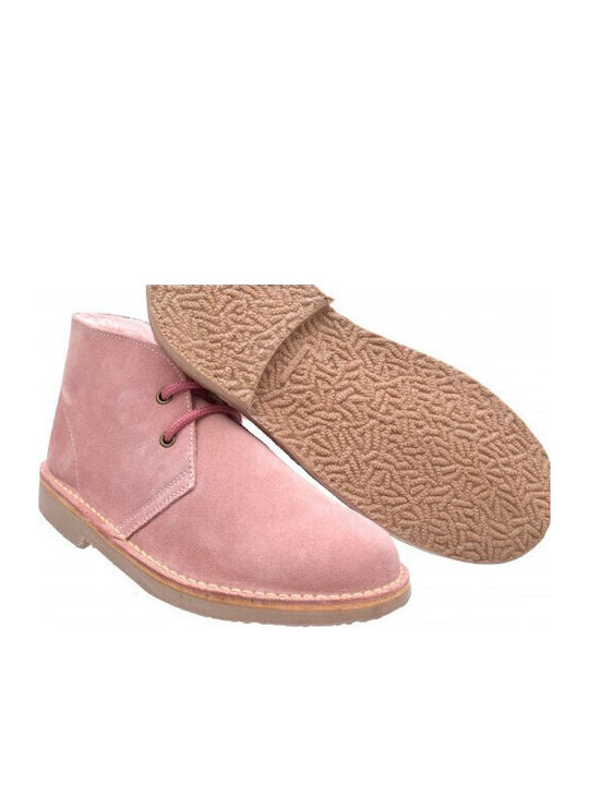 Suede Women's Ankle Boots with Fur Pink