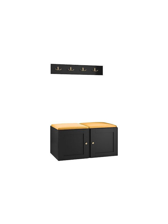 Hartford 376 Entry Furniture with Mirror & Hanger Κίτρινο, Μαύρο 84x44x42cm