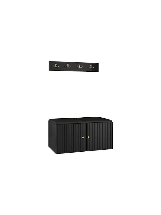 Hartford 384 Entry Furniture with Mirror & Hanger Black Velvet-Black Metal 84x44x42cm