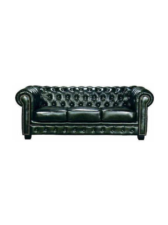 CHESTERFIELD Триместен Диван Естествена Кожа Античен Зелен 201x92x72см Е9574,33