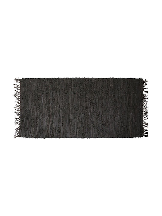 San Lorentzo Leather Flat Rug Outdoor Rectangular Leather with Fringes Coffee