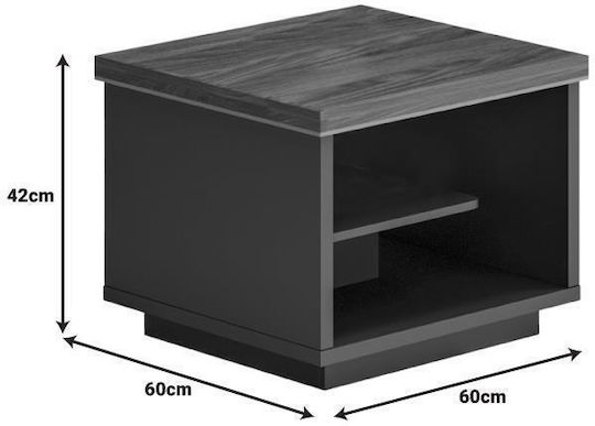 Rectangular Side Table Oscar Made of Solid Walnut Wood Anthracite Brown W60xL60xH42cm