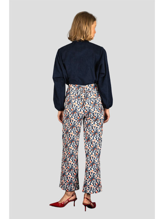 Women's High-waisted Fabric Trousers Blue