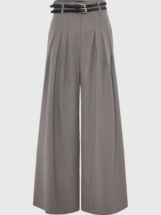 Women's High-waisted Fabric Trousers in Loose Fit Dark Grey
