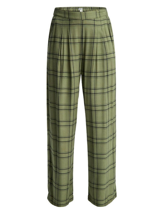 Great Influence Women's Fabric Trousers Oil Green Natural Plaid