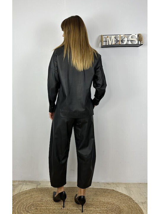Damen Stoff Hose mit Gummizug Black