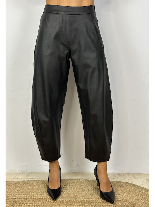 Damen Stoff Hose mit Gummizug Black