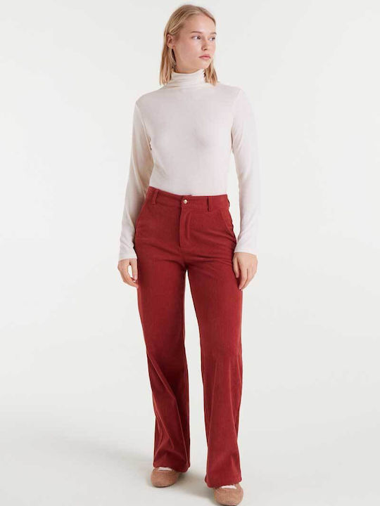 Women's High-waisted Fabric Trousers Straight Line Brown