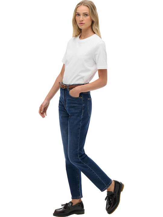 Hoch tailliert Damenjeans in Mom-Passform Deep Indigo Denim