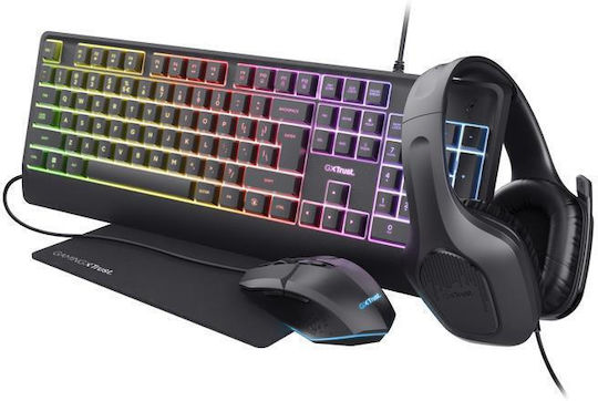 Trust GXT 792 Quadrox 4-in-1 Set Gaming Tastatur mit Beleuchtete Tasten & Maus (Englisch US) Gray