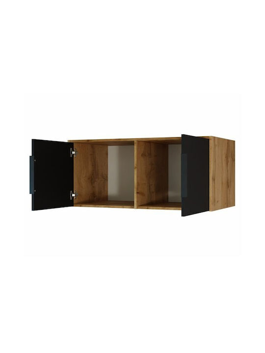 Enolevo 103 Hängeschrank Wohnzimmer aus Spanplatte Eiche Wotan Schwarz 100x58x45cm