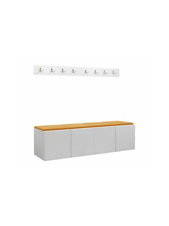 Hartford 276 Mobilier de Intrare cu Oglindă & Cuier White 168x42x46cm