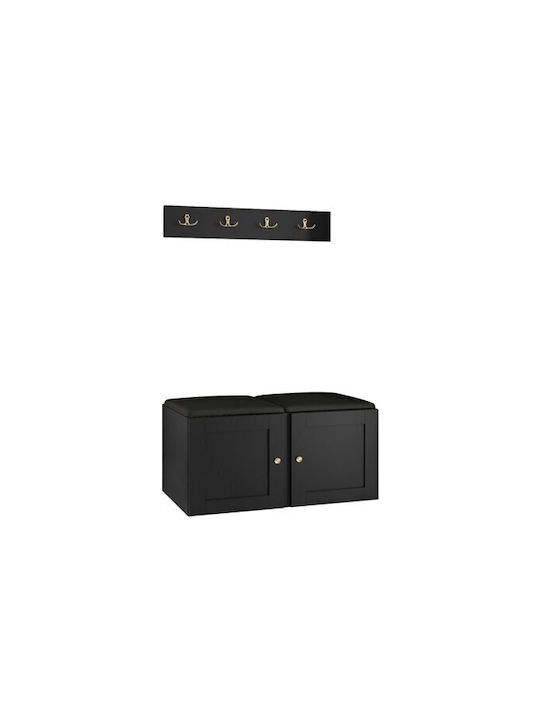 Hartford 376 Entry Furniture with Mirror & Hanger Black Velvet-Black Metal 84x44x42cm