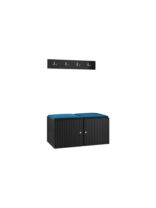 Hartford 384 Eingangsmöbel mit Spiegel & Garderobe Μπλε, Μαύρο 84x44x42cm