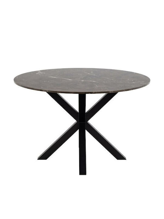 Norsica 604 Round Table Dining Room with Marble Surface Black, Brown Marble 76x76cm