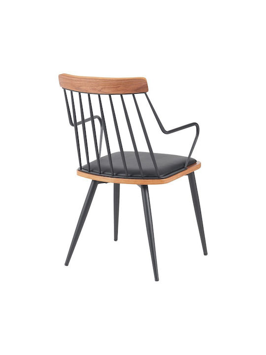 Posse Dining Room Metallic Chair Μαύρο-καρυδί 52x59x83cm