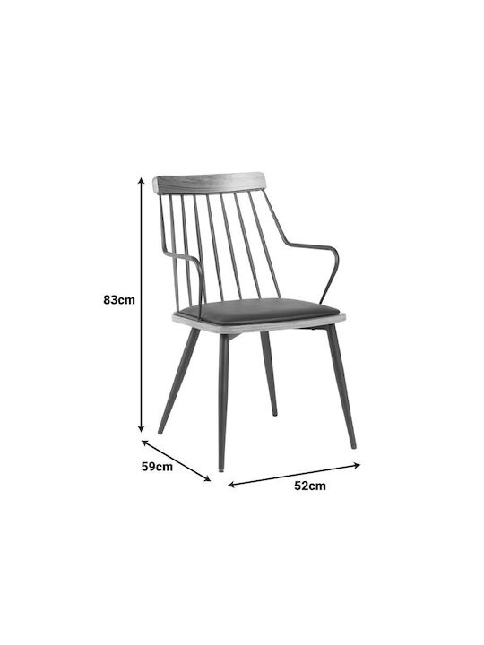 Posse Dining Room Metallic Chair Μαύρο-καρυδί 52x59x83cm