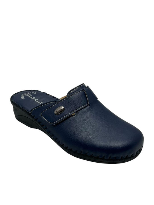 Fild Sparta-03 Anatomische Leder Damen Hausschuhe Winter Blau