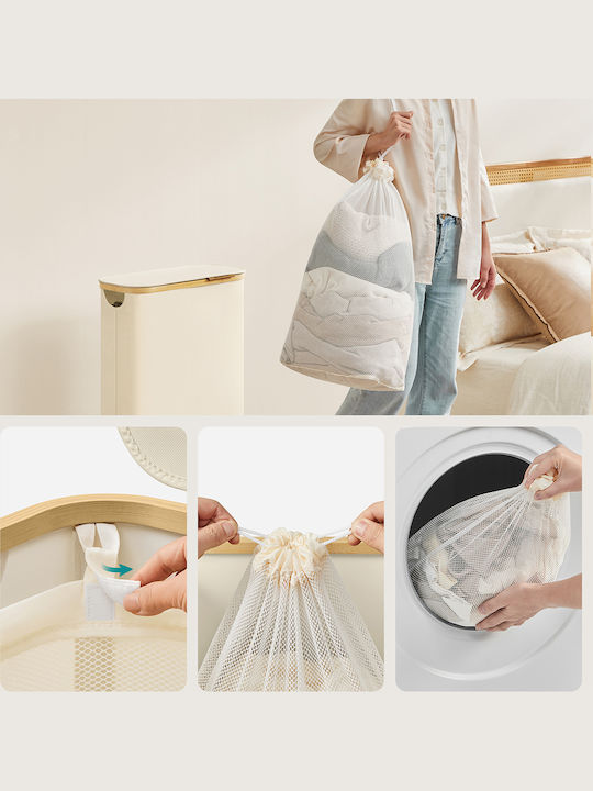Songmics Fabric Laundry Basket with Lid 42x22.5x70.5cm White