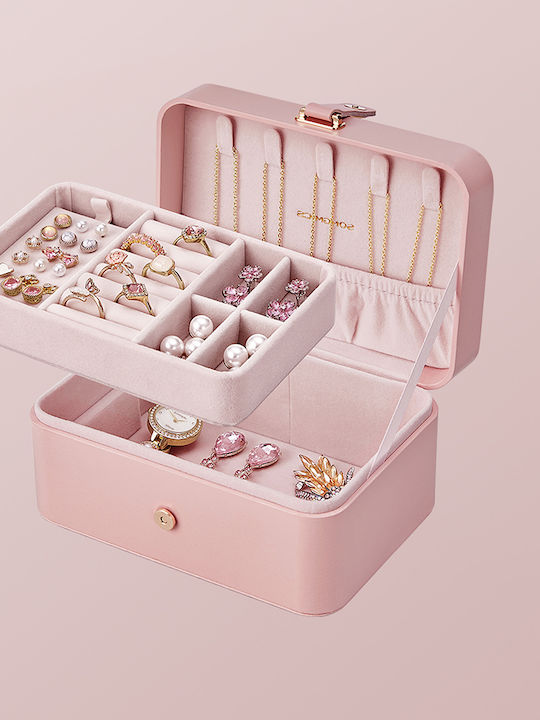 Songmics Travel Jewellery Box with Faux Leather Pink 16x11.6x7.5cm