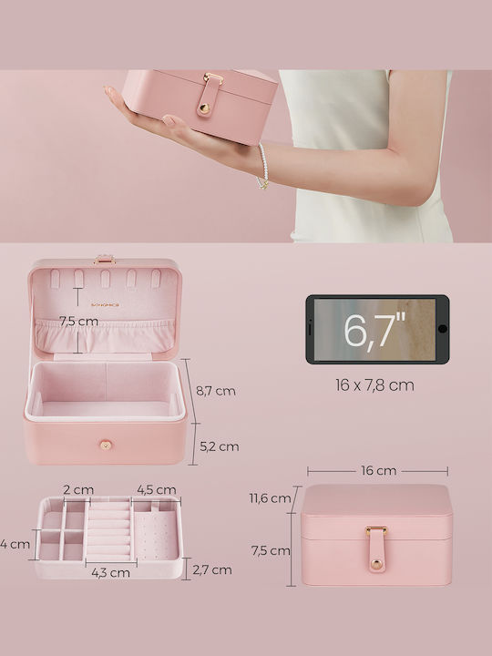 Songmics Travel Jewellery Box with Faux Leather Pink 16x11.6x7.5cm